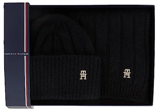 Tommy Hilfiger Damska czapka GP TH Timeless Beanie + szalik, prezenty, czarny, jeden rozmiar, Czarny, Rozmiar uniwersalny - Czapki damskie - miniaturka - grafika 1