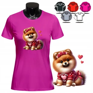 KOSZULKA DAMSKA Z NADRUKIEM T-SHIRT - SŁODKI PIESEK RASA SZPIC SERCE - XS - Koszulki i topy damskie - miniaturka - grafika 1