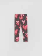 Spodnie i spodenki dla dziewczynek - Reserved - Bawełniane legginsy z nadrukiem - ciemnoszary - miniaturka - grafika 1