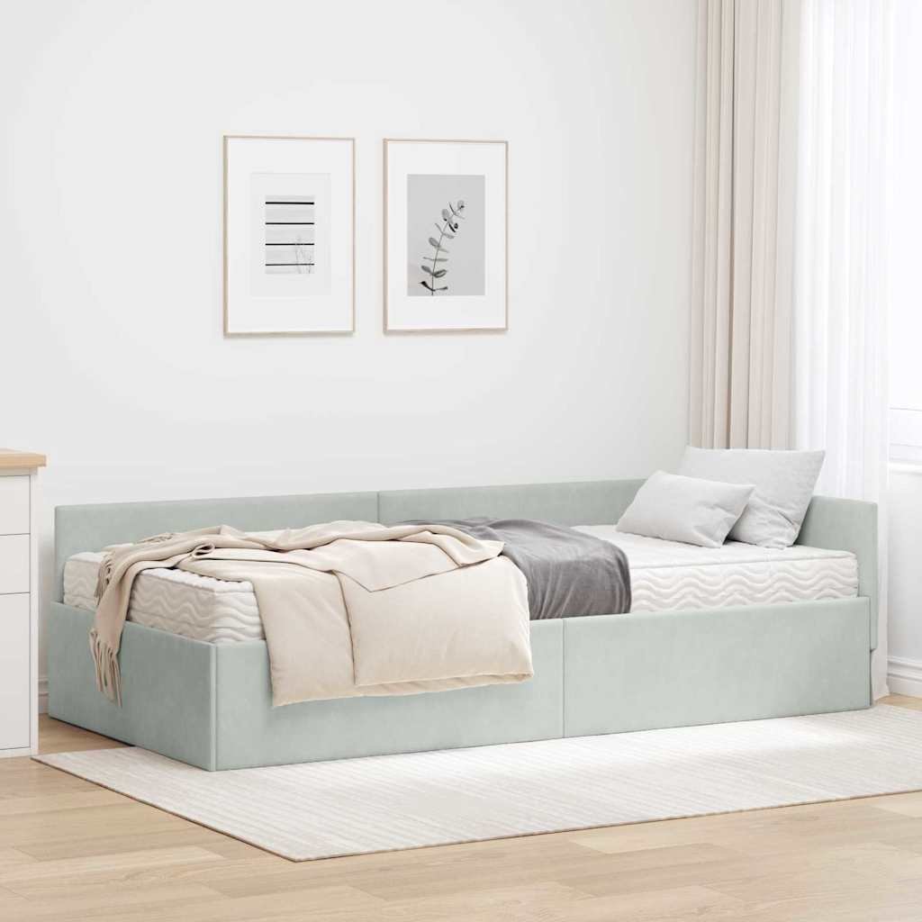 vidaXL Rama Łóżka Narożnego z Materacem Inny 2 pcs Jasnoszary Aksamit