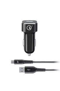 Zasilacz samochodowy CellularLine Tetra Force 18W QC 3.0 + USB-C kabel 1m TETRCBRHUKITQCTYCK) Czarny - Ładowarki samochodowe - miniaturka - grafika 1
