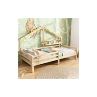 Łóżka dla dzieci i młodzieży - Łóżko dziecięce w kształcie domku 90x200 z naturalnej sosny z wielofunkcyjną półką w stylu skandynawskim - miniaturka - grafika 1