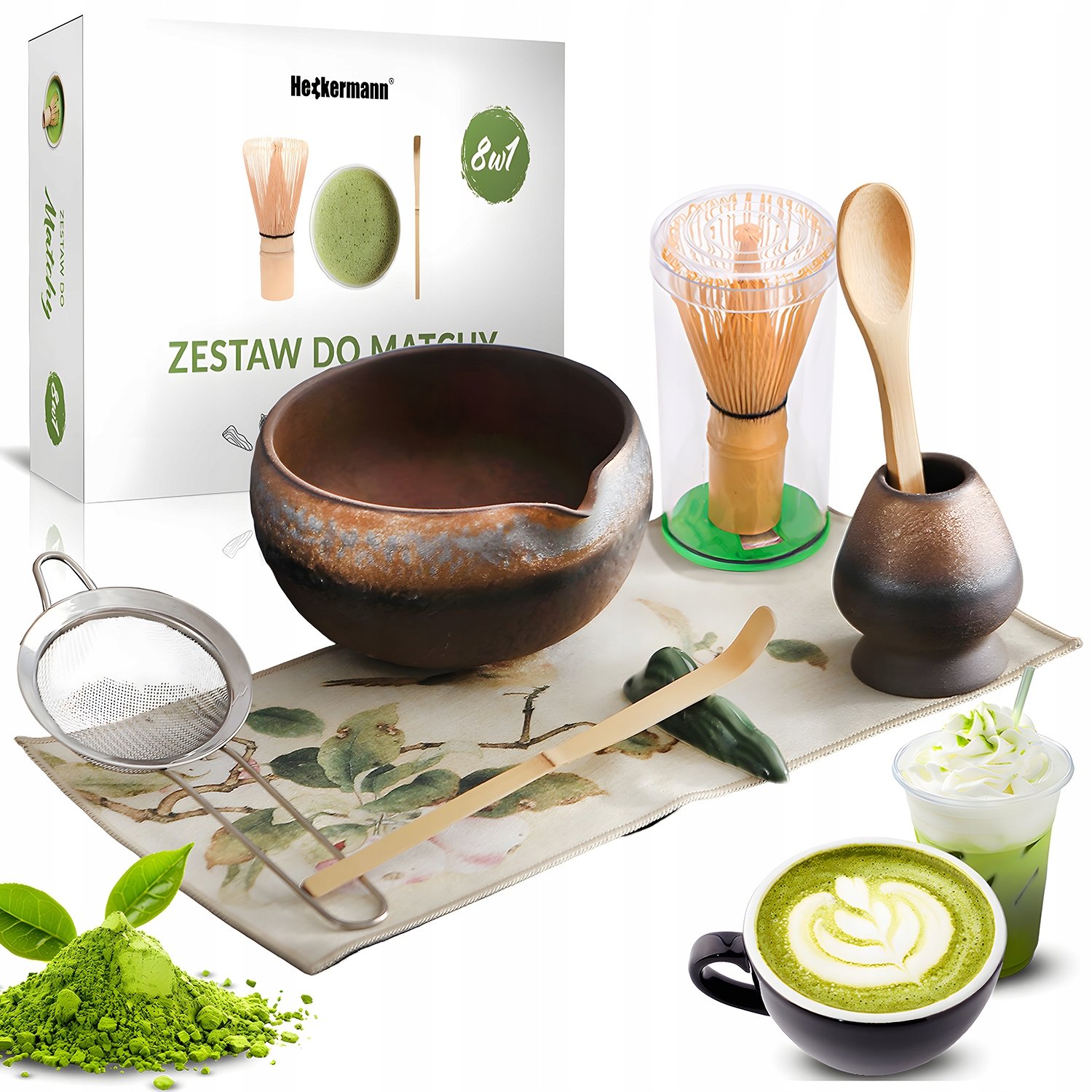 Zestaw Prezentowy Do Herbaty Matcha Miotełka Podstawka Łyżeczka 8w1 Yamato