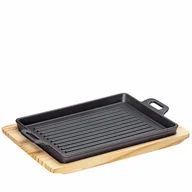 Patelnie - Patelnia grillowa na podstawce, 32 x 22 x 3,5 cm, żeliwo/drewno sosnowe kod: KU-0305351026 - miniaturka - grafika 1