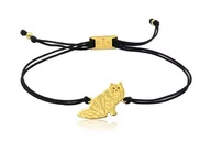 Bransoletki - Bransoletka z kotem syberyjskim złotym na sznurku - miniaturka - grafika 1