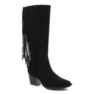Kozaki damskie - Czarne Kozaki Maciejka Eleganckie Skórzane Buty Damskie - miniaturka - grafika 1