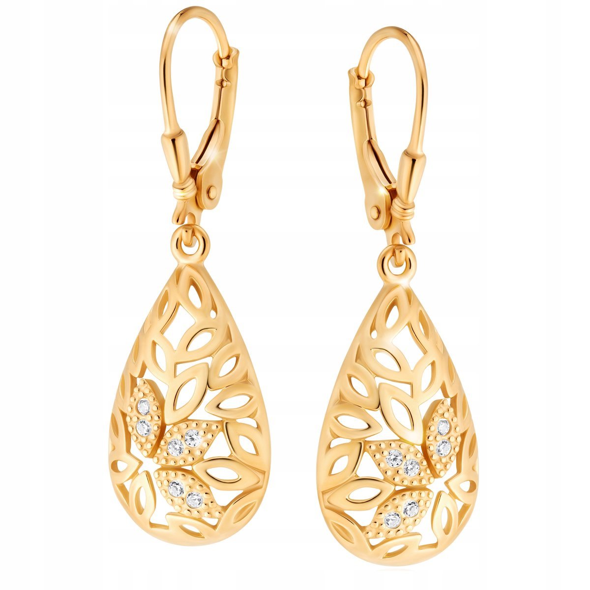 Złote kolczyki srebrne wiszące z przepięknym ażurem srebro 925 pudełko