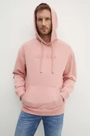 Bluzy męskie - Guess bluza bawełniana męska kolor różowy z kapturem z aplikacją - miniaturka - grafika 1