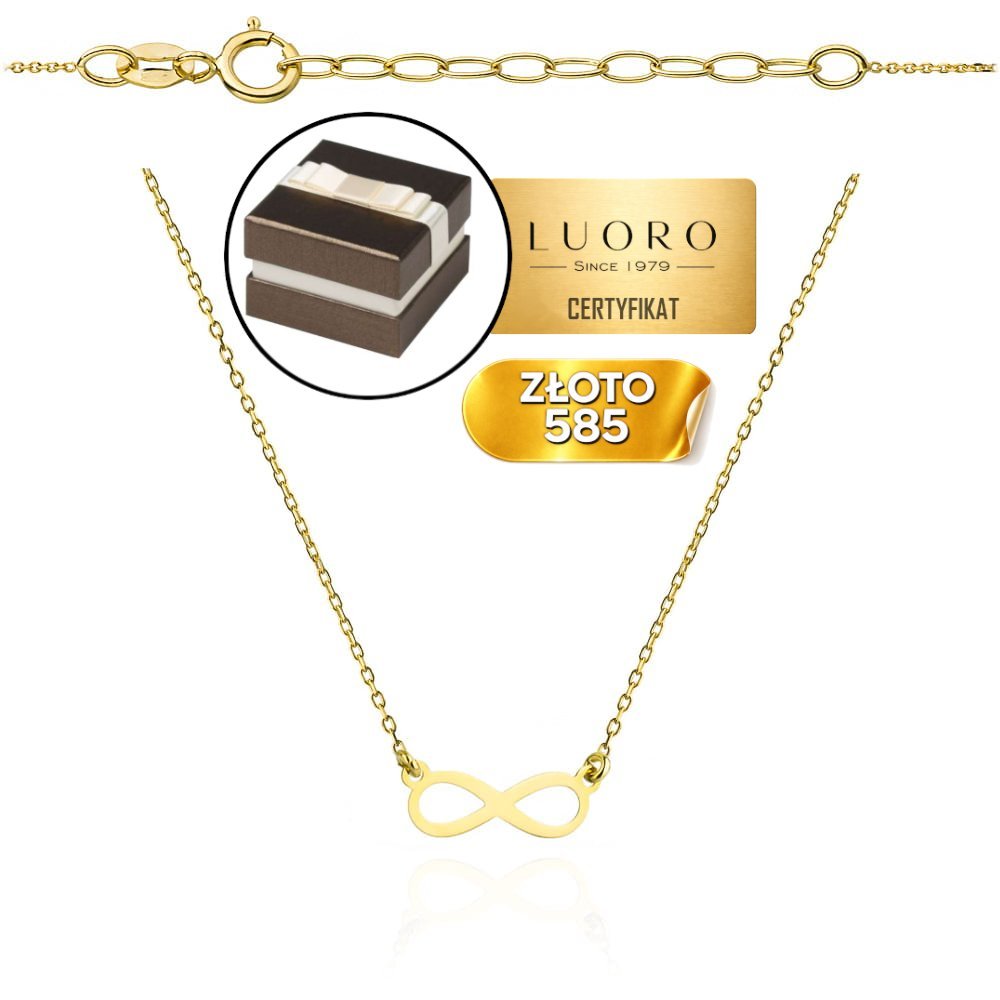NASZYJNIK ZŁOTY 585 14K ZNAK NIESKOŃCZONOŚCI 44 CM DELIKATNY LEKKI