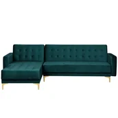 Sofy i kanapy - Beliani Sofa prawostronna lazurowa welur rozkładana ABERDEEN - miniaturka - grafika 1