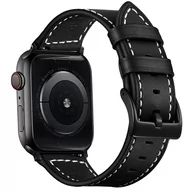 Akcesoria do smartwatchy - Pasek skórzany skóra do Apple Watch 1/2/3/4/5/6/7/8/SE/Ultra/Ultra 2 42/44/45/49mm (Black/Silver) - miniaturka - grafika 1