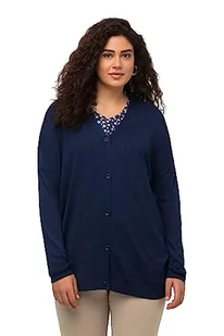 Ulla Popken Damska kurtka z dzianiny z guzikami, oversize, dekolt w serek, granatowy, 42/44 - Kurtki damskie - miniaturka - grafika 1