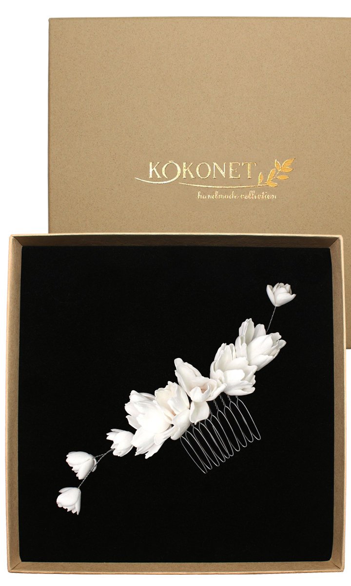 Grzebyk kwiatowy ręcznie formowany lekki elegancki srebrny boho unikat ŚLUB