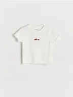 Bluzki dla niemowląt - Reserved - Bawełniany T-shirt z haftem - złamana biel - miniaturka - grafika 1