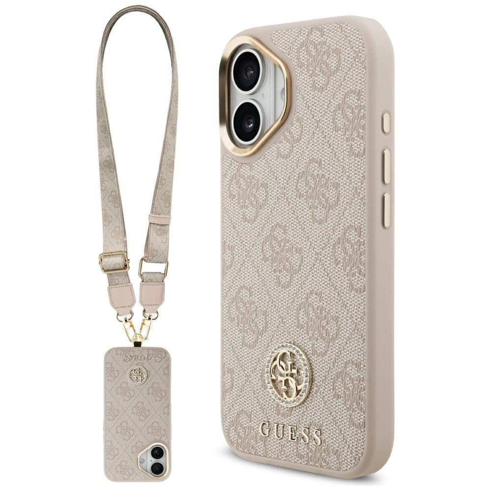 Etui Guess 4G Strass Logo & Big Strap Metal Buttons MagSafe do iPhone 17 różowy