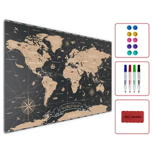 Allboards Tablica magnetyczna metalowa MAPA ŚWIATA CZARNA STOLICE 60x40cm MetalBoards blacha z nadrukiem na wszystkie rodzaje magnesów + zestaw akcesoriów GRATI MB64_00026 - Tablice i flipcharty - miniaturka - grafika 1