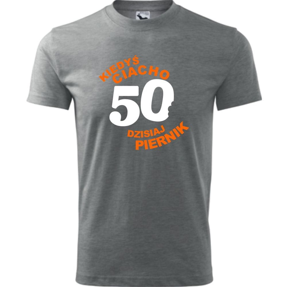 Męska Koszulka z Nadrukiem Kiedyś ciacho 50 dzisiaj piernik na Prezent ciemnoszary melanż L