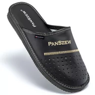Kapcie męskie - PanSzew Kapcie Męskie SKÓRZANE Klasyczne Pantofle Domowe POLSKIE Czarne 40-46 - miniaturka - grafika 1
