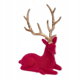 FIGURKA JELEŃ RENIFER FLOKOWANY RÓŻOWY ZE ZŁOTYMI ROGAMI Dekoracja Święta - Ozdoby bożonarodzeniowe - miniaturka - grafika 1