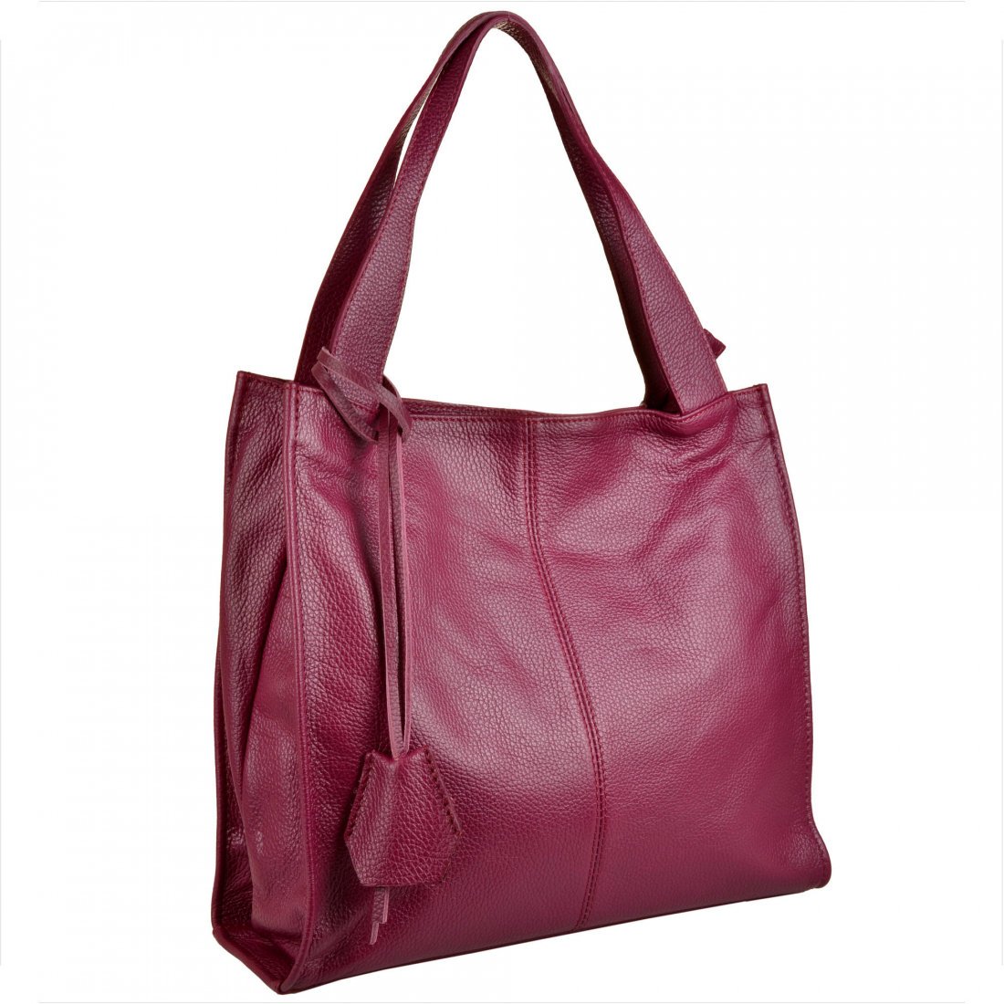 Duża torebka włoska shopper bag skóra naturalna bordowa bakłażan