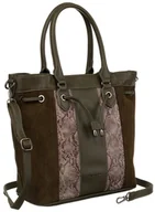 Torebki damskie - Piękna torebka damska shopper na suwak skóra ekologiczna wężowy wzór David Jones, khaki - miniaturka - grafika 1