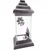 Lampiony i znicze - Znicz Szklany Bożonarodzeniowy Kapliczka Świąteczna Na Grób Srebrny 31Cm - miniaturka - grafika 1