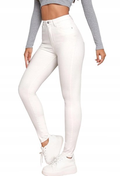 SHEIN SPODNIE JEANSOWE RURKI GŁADKIE BIAŁE 34 V7V