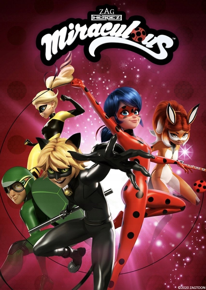 PUZZLE Naklejka Miraculum: Biedronka i Czarny Kot + IMIĘ Pudełko 120 el.