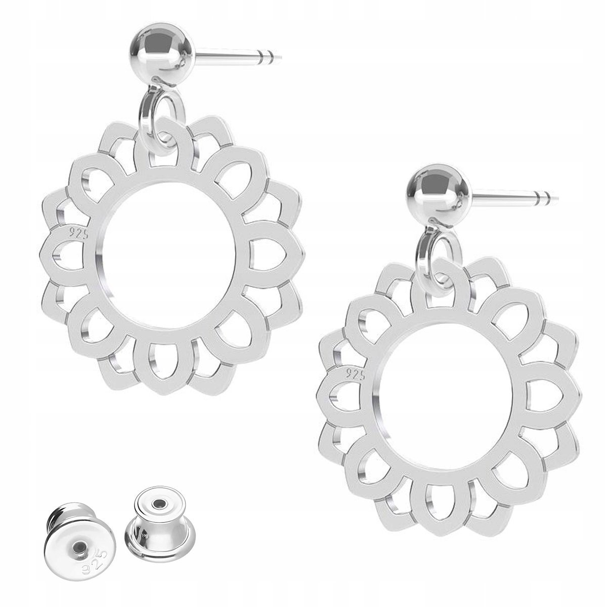 Kolczyki Srebrne Okrągłe Rozety Kwiaty Rozetka z Kwiatami SREBRO 925