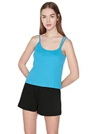 Bluzki damskie - Trendyol Damska odzież wypoczynkowa dopasowana prosta asymetryczna bluzka dzianinowa z kołnierzem, turkusowy, S - miniaturka - grafika 1