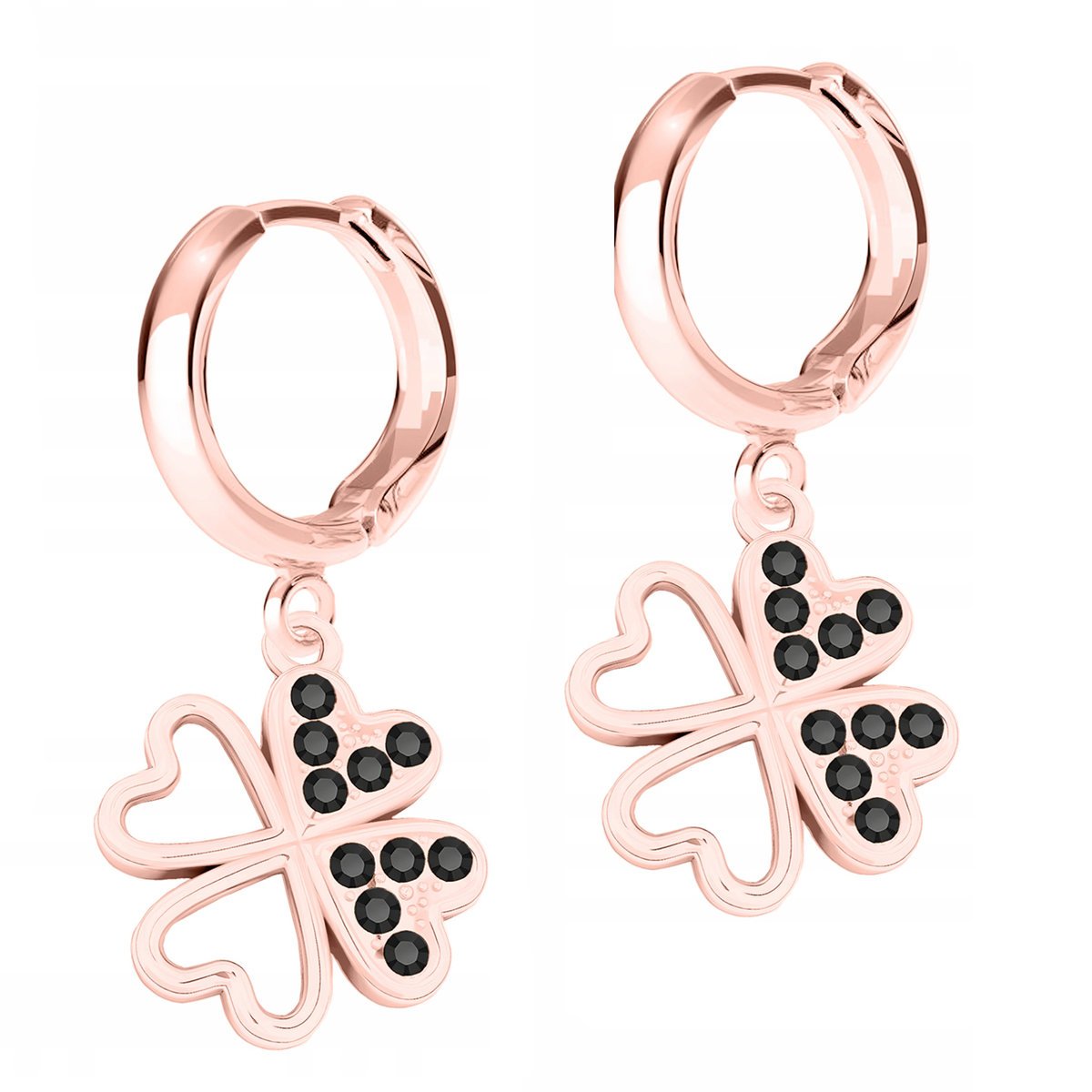 Kolczyki Pozłacane Koniczyny z Czarnymi Cyrkoniami Koniczyna SREBRO 925