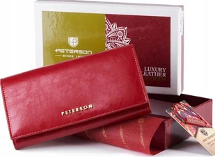 Peterson Czerwony skórzany portfel damski z klapką Peterson NoSize - Portfele - miniaturka - grafika 1