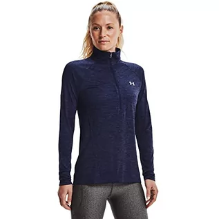 Swetry damskie - Under Armour Damski sweter Tech Twist ½ z długim rękawem z zamkiem błyskawicznym do połowy, Midnight Navy (410)/srebro metaliczne, XS - grafika 1