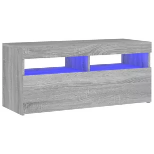 Lumarko Szafka pod TV z oświetleniem LED, szary dąb sonoma, 90x35x40 cm - Szafki RTV - miniaturka - grafika 3