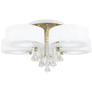 Mdeco Glamour LAMPA sufitowa DRS8006/5 21QG MDECO abażurowa OPRAWA z łańcuszkami na stół biała mosiądz DRS8006/5 21QG - Lampy sufitowe - miniaturka - grafika 1