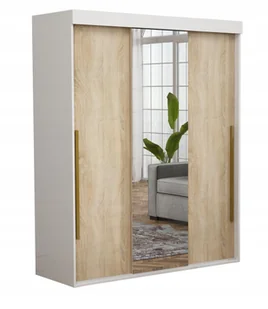 Szafa Przesuwna 3Drzwiowa ALLAM+Mix Biała+Sonoma Lustro ZłoteUchwyt 180x202 - Szafy Szafa Przesuwna 3Drzwiowa ALLAM+Mix Biała+Sonoma Lustro ZłoteUchwyt 180x202 - Szafy - miniaturka - grafika 1