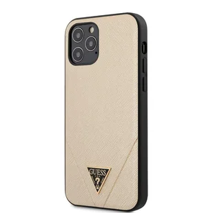 Guess Saffiano V - Etui iPhone 12 / iPhone 12 Pro złoty - Etui i futerały do telefonów - miniaturka - grafika 1