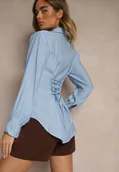 Koszule damskie - Niebieska Koszula z Usztywnioną Linią Ramion i Wiązaniem Meroniela - miniaturka - grafika 1