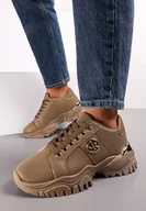 Sneakersy damskie - Ciemnobeżowe Sneakersy przed Kostkę z Metalicznym Zdobieniem na Grubej Podeszwie Umsine - miniaturka - grafika 1