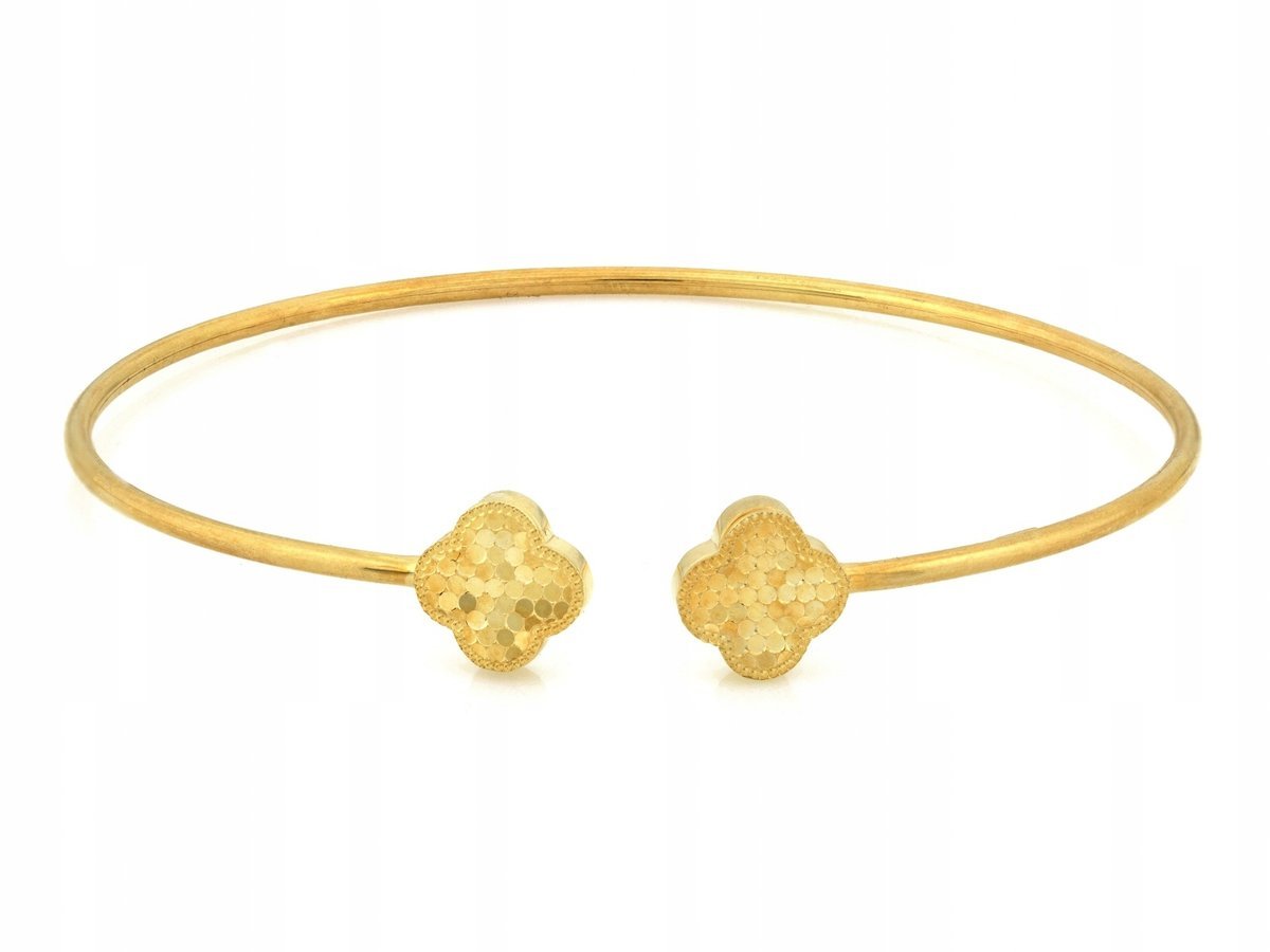 Bransoletka złota 585 SZTYWNA bangle z modnymi KWATUSZKAMI r17 kwiaty 3.60g