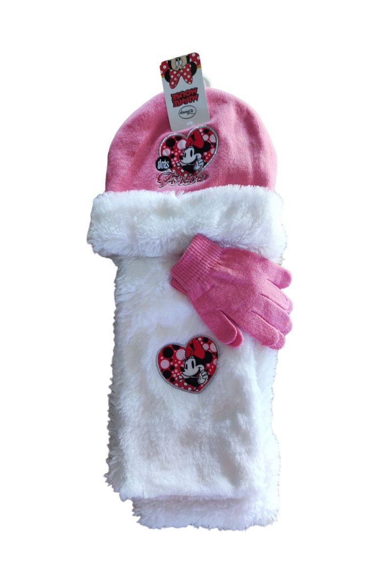 Komplet Disney Myszka Minnie czapka szalik rękawiczki dla dziewczynki zimowy