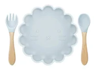 Miseczki i talerzyki dla dzieci - Lew Silikonowy Zestaw Talerzyk Plus Sztućce-Jasny niebieski - miniaturka - grafika 1