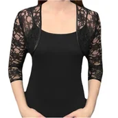 Marynarki i żakiety damskie - Bolerko koronkowe z rękawem 3/4 czarny - Sara 42 - miniaturka - grafika 1