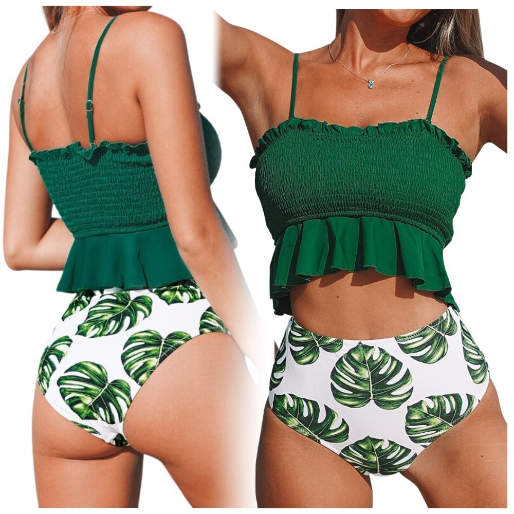 Strój Kąpielowy Dwuczęściowy, Figi Z Falbanką, Wysoki Stan Push Up, Rozmiar XXL