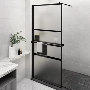 vidaXL VidaXL Ścianka prysznicowa z półką czarna, 100x195 cm ESG i aluminium - Ścianki i drzwi prysznicowe - miniaturka - grafika 1