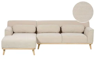 BELIANI Narożnik prawostronny beżowy sztruksowa tapicerka 3-osobowy drewniane nóżki kanapa sofa retro salon - Narożniki - miniaturka - grafika 1