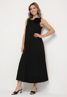 Kombinezony - Czarny Kombinezon z Wiskozą i Broszką Kwiatu 3D Odellira - miniaturka - grafika 1