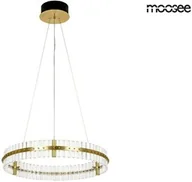 Lampy sufitowe - LAMPA WISZĄCA okrągła, kryształowa, stelaż w kolorze szczotkowanego złota, styl glamour - miniaturka - grafika 1