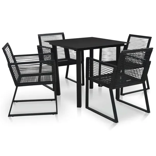 Zestaw mebli ogrodowych czarny rattan PVC, stół 80x80x74 cm, 4 fotele