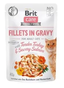 Brit CARE Cat Pouches Fillets in Gravy with Tender Turkey & Savory Salmon 85g 42500-uniw - Mokra karma dla kotów - miniaturka - grafika 1